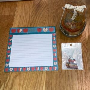 Teacher Gift Bundle New Holiday Christmas Book Earrings Candle Notepad Apple